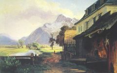 Johann Fischbach, Haus am Almkanal bei Salzburg, um 1850; Öl auf Karton, Privatbesitz München.